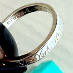 Tiffany & Co. Silver Engraved Ring with Blue Accent